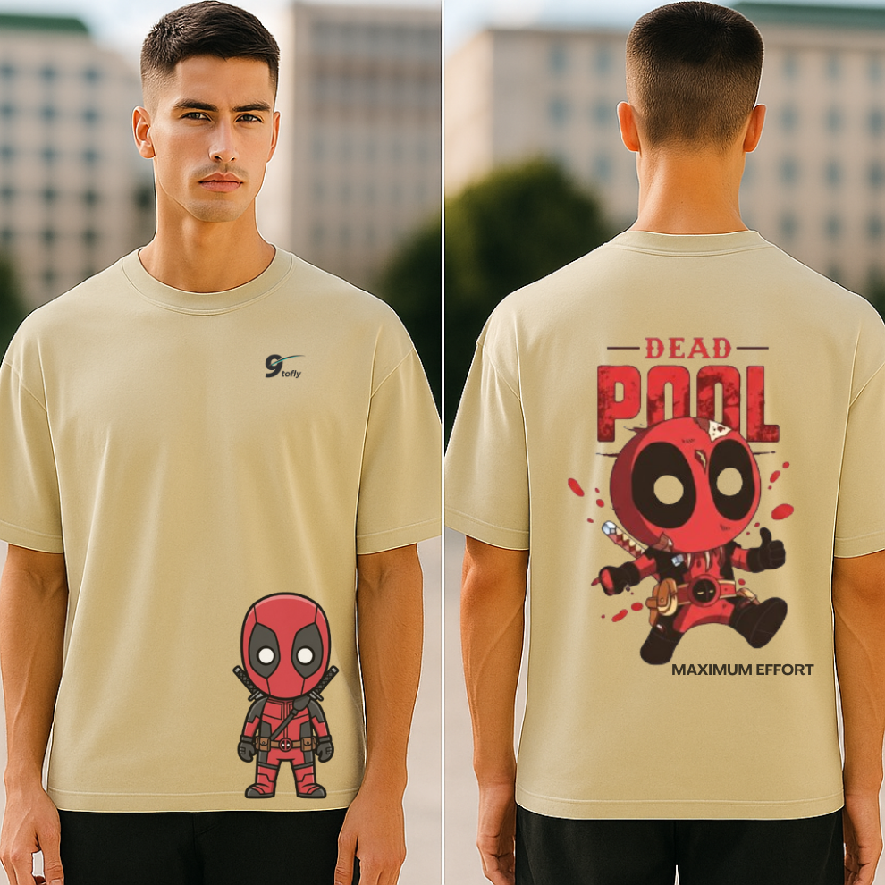 Deadpool Oversized Graphic T-Shirt (Beige) – Oversized Fit
