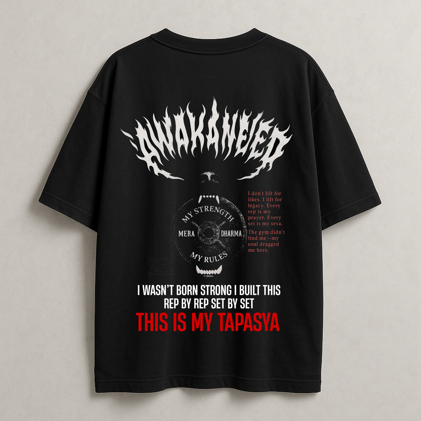 Tapasya Fitness T-Shirt - Mera Dharma My Strength Rep By Rep Tapasya Gym Tee