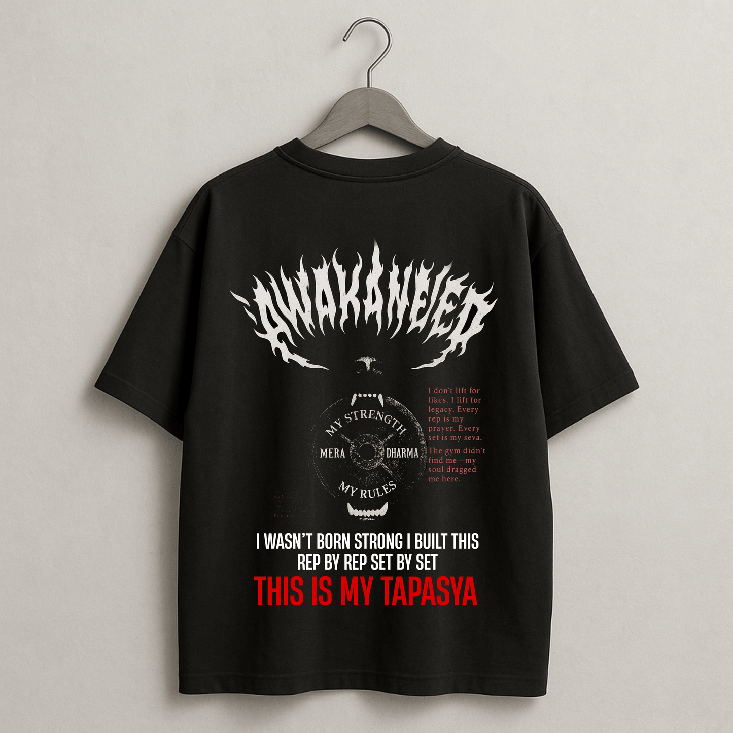 Tapasya Fitness T-Shirt - Mera Dharma My Strength Rep By Rep Tapasya Gym Tee