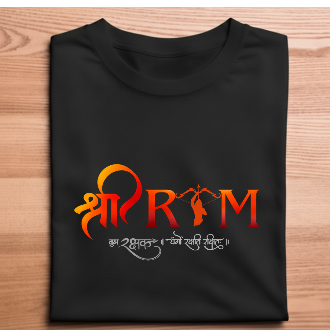 Shri Ram Devotional Graphic T-Shirt – Premium Black Cotton Tee for Men & Women