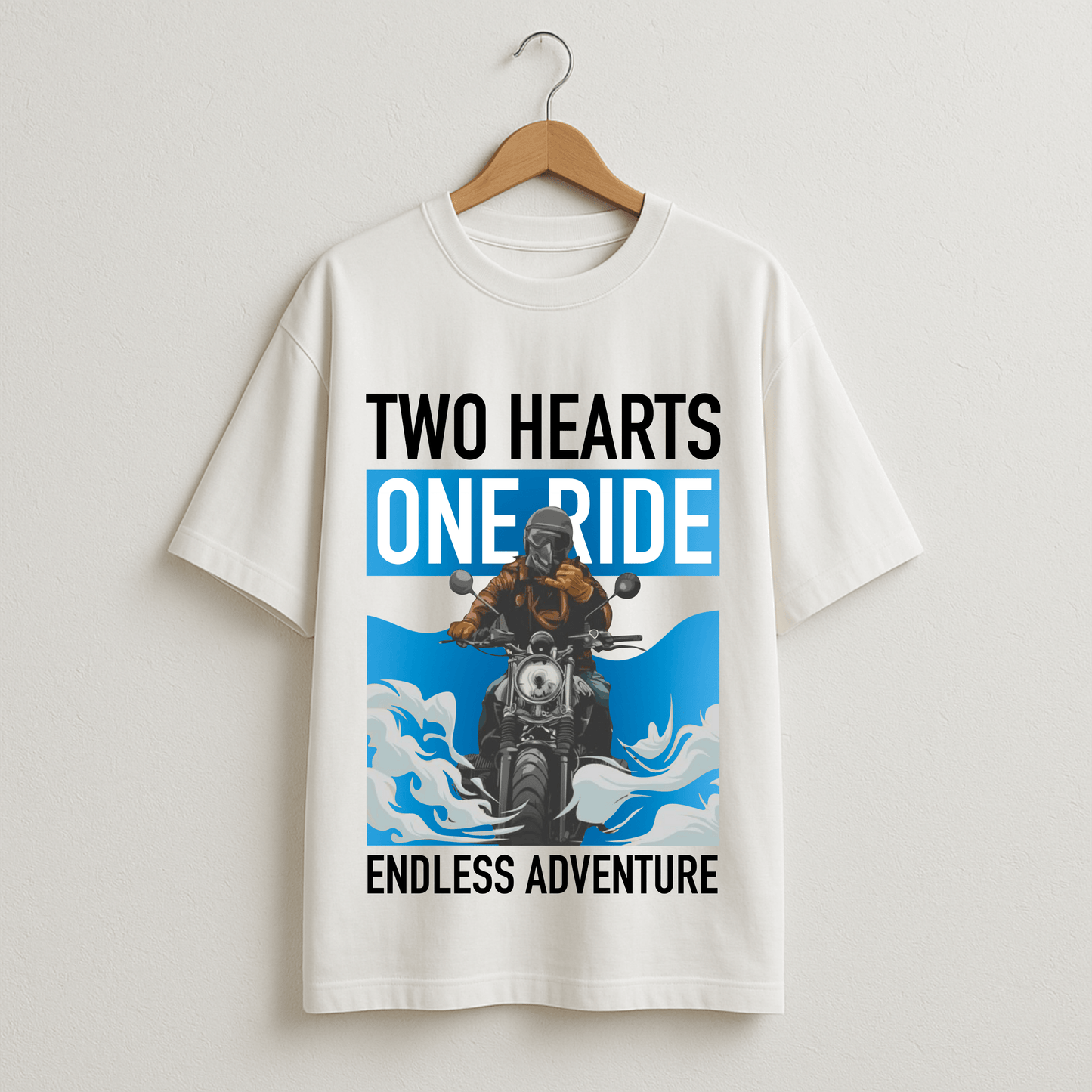 Two Hearts One Ride T-Shirt - Couple Biker Endless Adventure Oversized White Tee