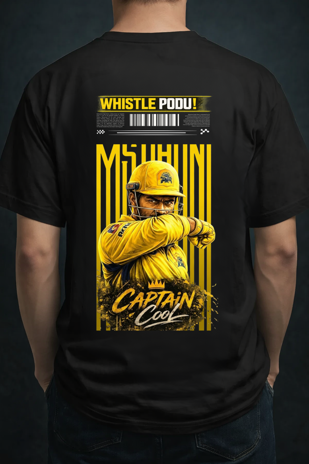 MS Dhoni “Captain Cool” T-Shirt – Whistle Podu Cricket Fan Tee