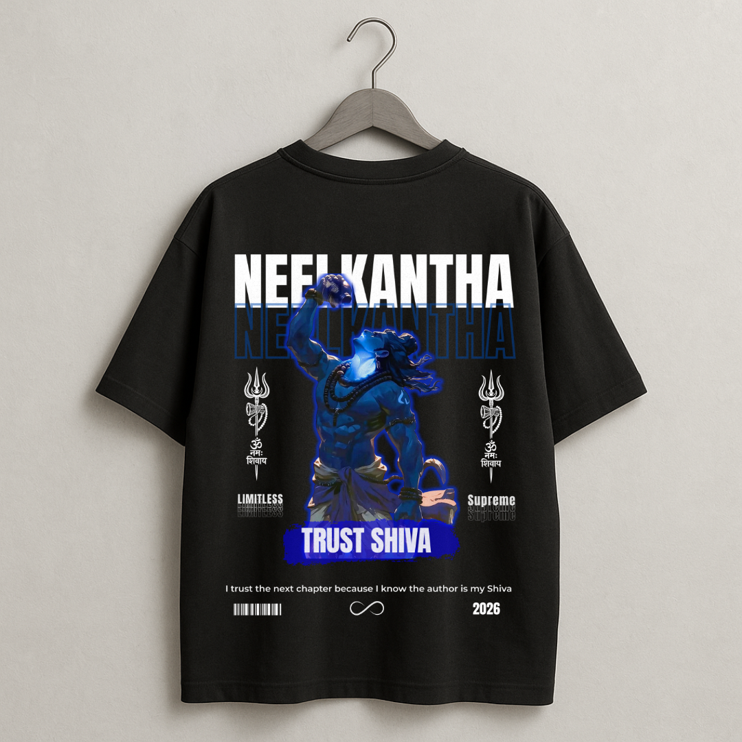 Neelkantha Mahadev Graphic Oversized T-Shirt – Trust Shiva Devotional Streetwear Design