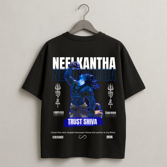 Neelkantha Mahadev Graphic Oversized T-Shirt – Trust Shiva Devotional Streetwear Design