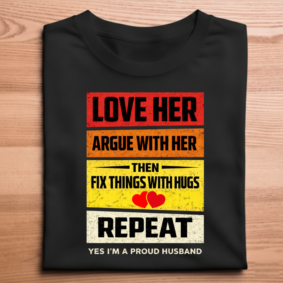 Love Her, Argue, Hug, Repeat – Proud Husband Graphic T-Shirt