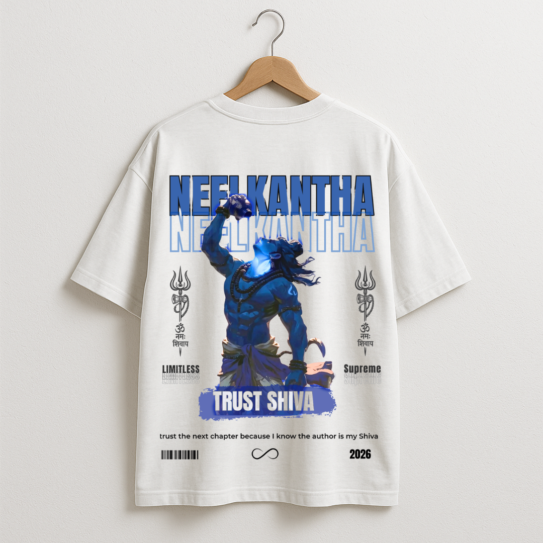 Neelkantha Mahadev Graphic Oversized T-Shirt – Trust Shiva Devotional Streetwear Design