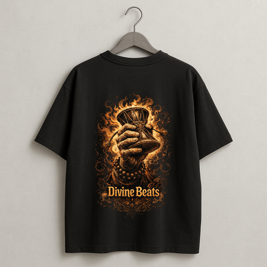 Divine Beats Damru Graphic Oversized T-Shirt – Spiritual Streetwear Back Print
