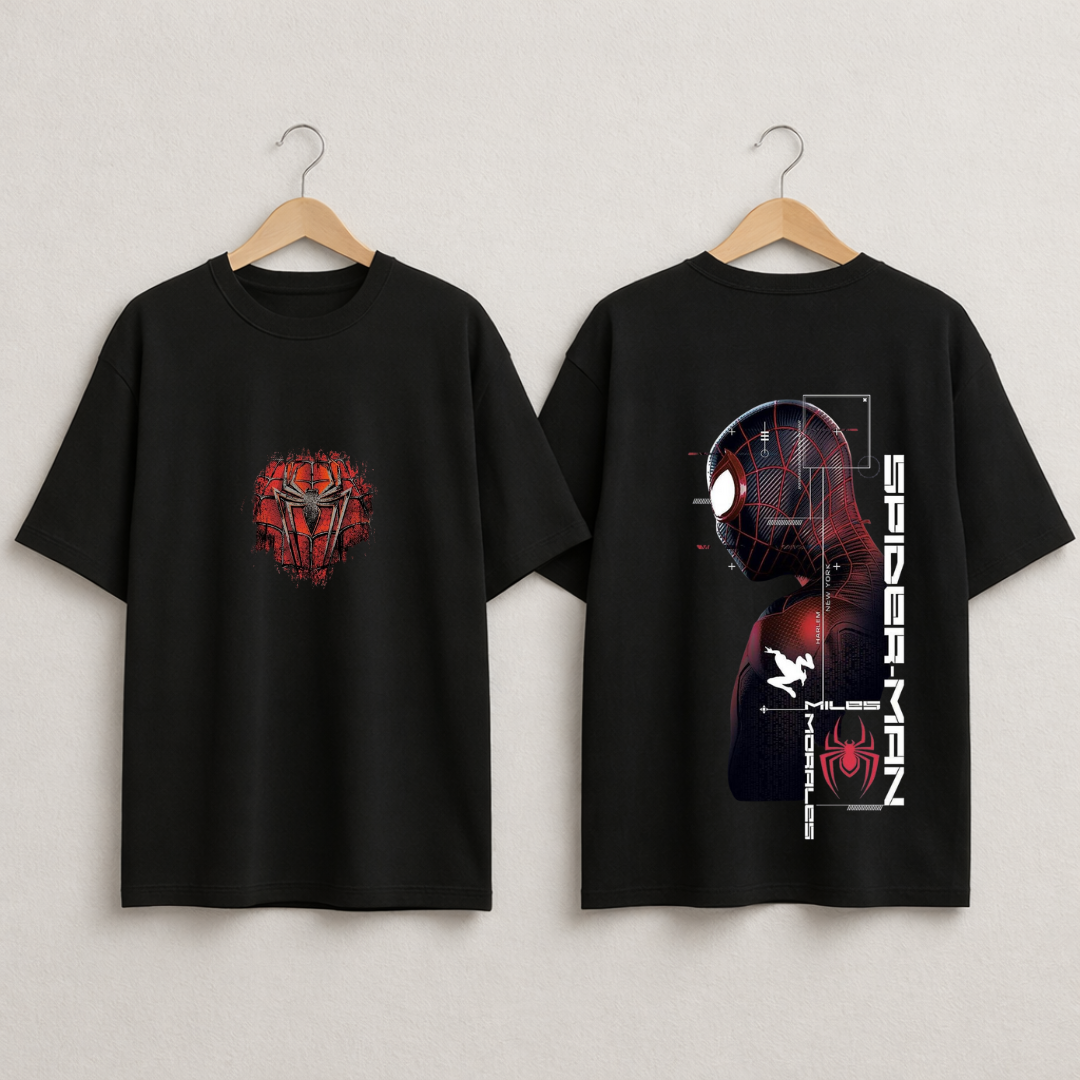 Spider-Inspired Tech Graphic T-Shirt – Miles Edition Oversiezed Black Tee