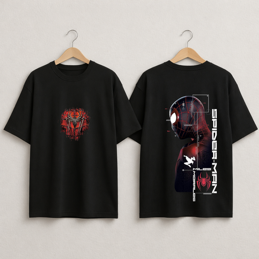 Spider-Inspired Tech Graphic T-Shirt – Miles Edition Oversiezed Black Tee