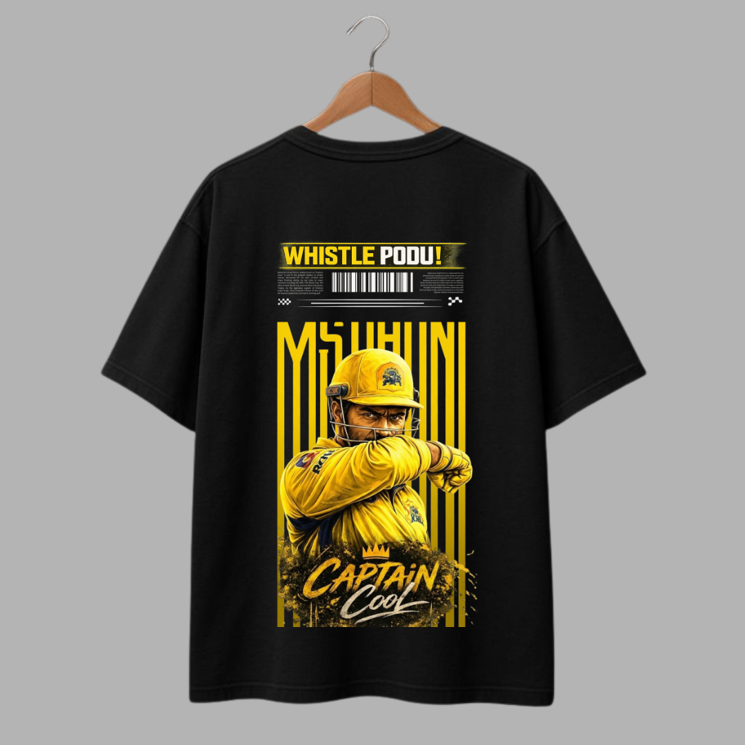 MS Dhoni “Captain Cool” T-Shirt – Whistle Podu Cricket Fan Tee