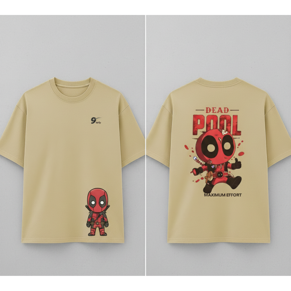 Deadpool Oversized Graphic T-Shirt (Beige) – Oversized Fit